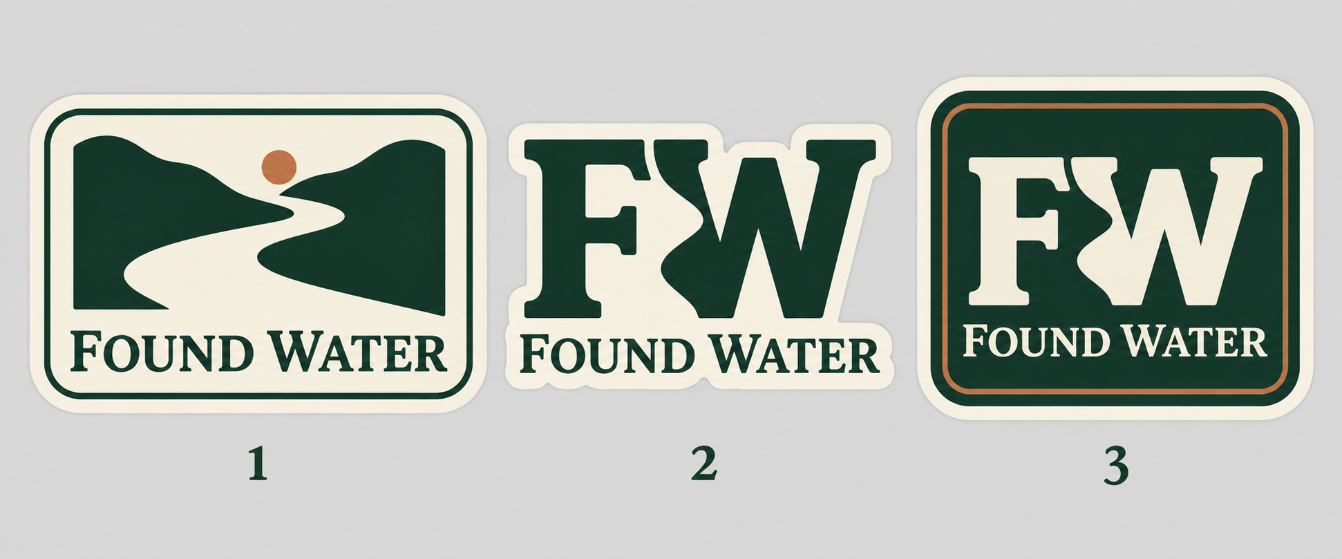 Found Water primary brand: serif FW letters separated by a winding river.